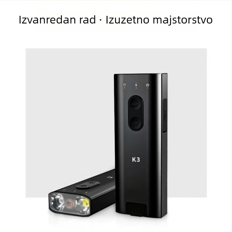 K3 Višenamjenska prijenosna mini LED svjetiljka – aluminijska legura kućište, LED izvor, snaga 5W, kapacitet baterije 750, raspon 100–200m