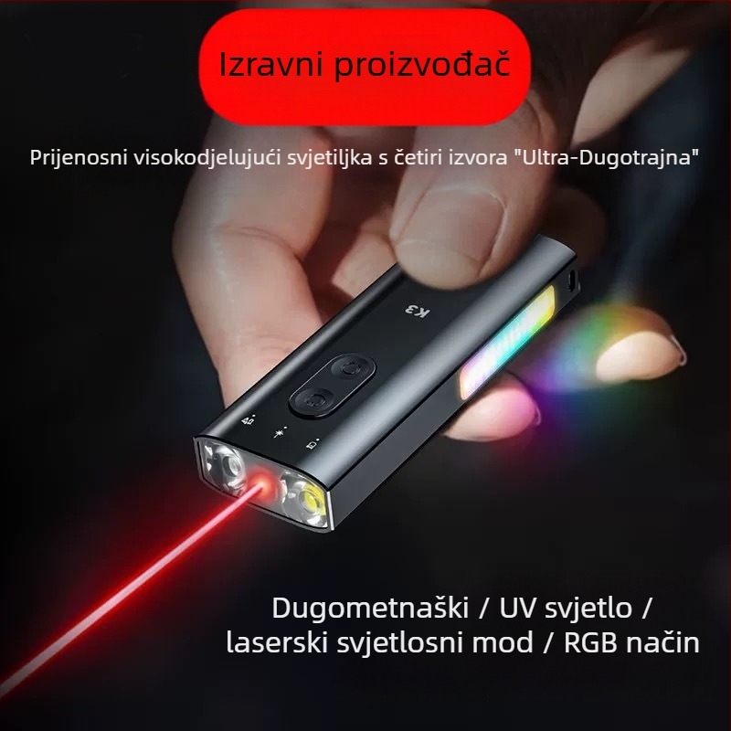 K3 Višenamjenska prijenosna mini LED svjetiljka – aluminijska legura kućište, LED izvor, snaga 5W, kapacitet baterije 750, raspon 100–200m
