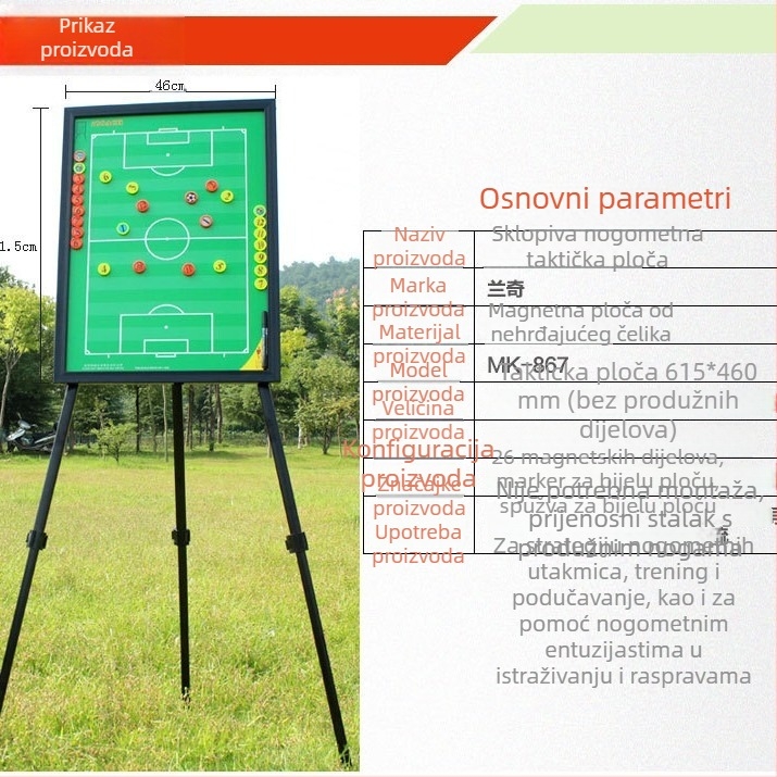 Prenosna nogometna taktička ploča s magnetskim pijeskom posudom, izvučnim olovkom i stalkom za trenere