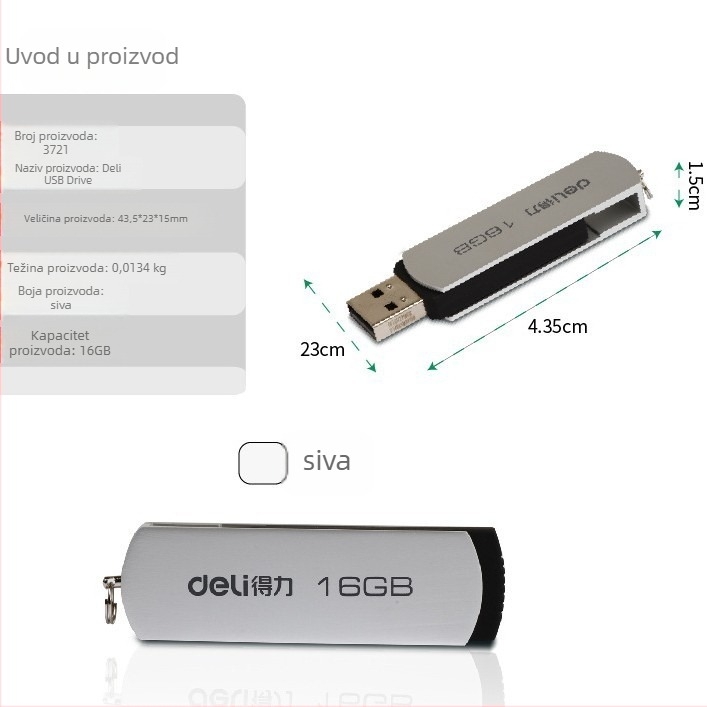 Deli USB flash disk – modeli 3721/3722/3723/3755/3753/3756/2191/2192/2173; kompatibilan s računalima