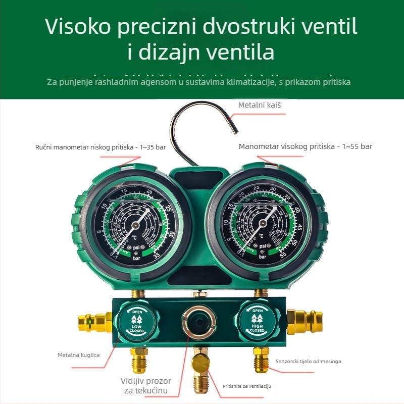 Diafragmalni tlakometar za automobilsku klimu, set alata s R134a rashladnim sredstvom, dvostruki tlakometar R22/R410