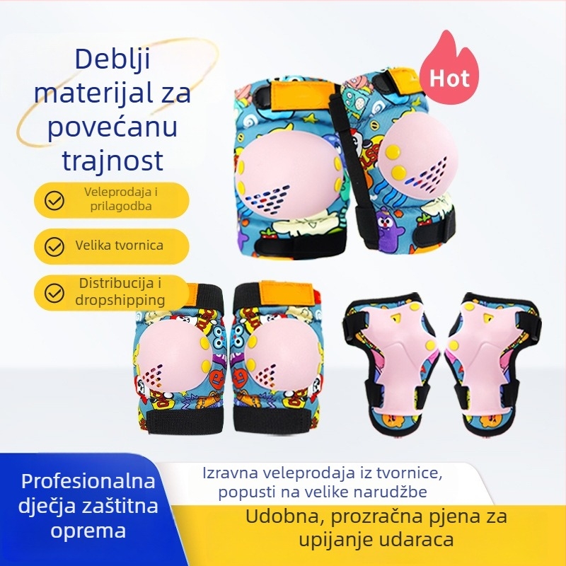 Dječji set zaštitne opreme za rolanje: kaciga i zaštite za dlan, lakat i koljeno — od pjenastog materijala