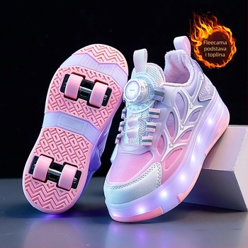 Rolne cipele s dvostrukim kotačima, flis podstava, PU kotači, univerzalna prilagodba