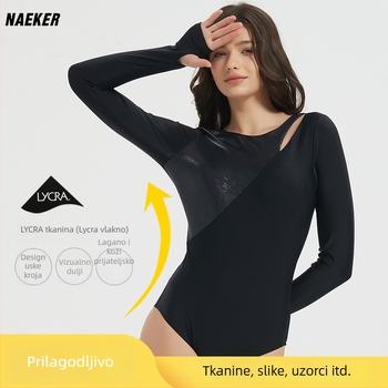 Ženski jednodijelni kupaći kostim s dugim rukavima za zaštitu od sunca, brzo suši, s umetkom za prsa, Lycra (82% najlon, 18% spandeks), 200 g, za plivanje i ronjenje
