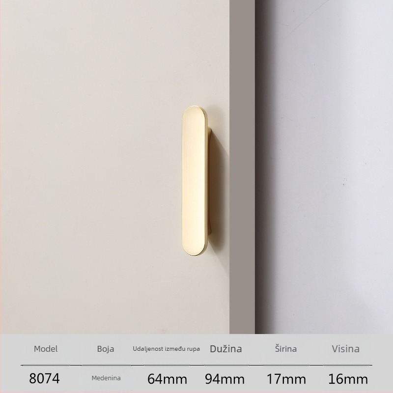 Duga ručka za vrata garderobe, stil Light Luxury, cinkovo legura, lijevanje pod tlakom, model 8074