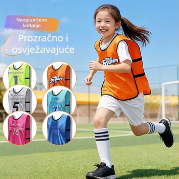 Dječja trening vest majica za nogomet – koži prilagodljiva, brzo sušeća tkanina, jednofarbni uzorak, za timski trening