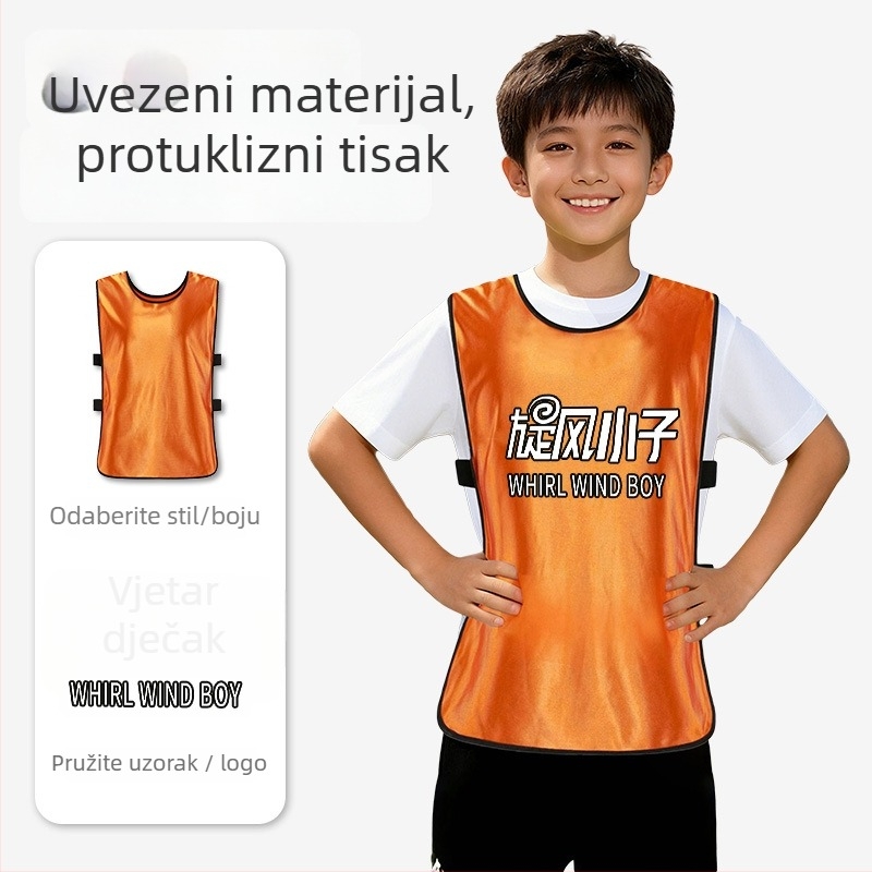 Dječja trening vest majica za nogomet – koži prilagodljiva, brzo sušeća tkanina, jednofarbni uzorak, za timski trening