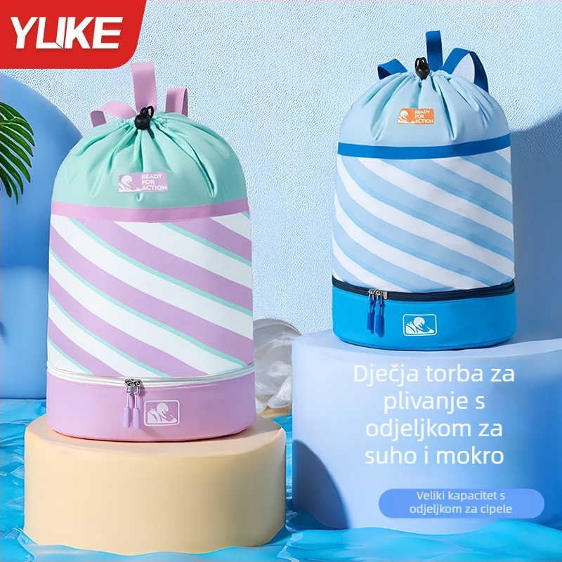 Unisex vodootporna torba za plivanje s odjeljkom mokro/suho, Oxford tkanina, kapacitet 20–35 L, prugasti uzorak, pogodna za sport i aktivnosti na otvorenom