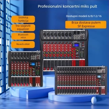 DJ mikser s 8 kanala, 6 kanala s reverbom, USB i Bluetooth