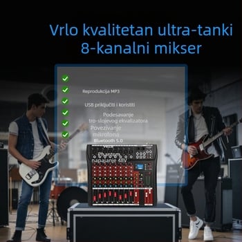 DJ mikser s 8 kanala, 6 kanala s reverbom, USB i Bluetooth