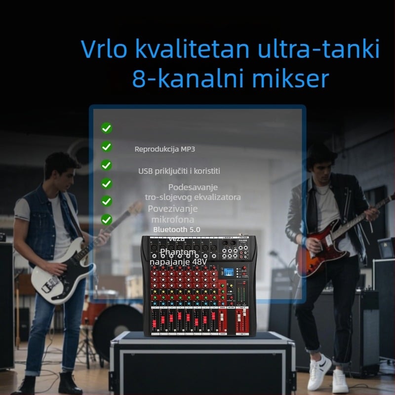 DJ mikser s 8 kanala, 6 kanala s reverbom, USB i Bluetooth