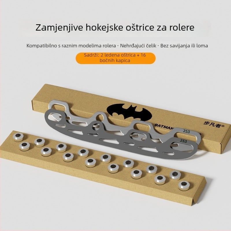 Nerđajući čelni ledni oštrice za rolne cipe — zamjenjive, komplet s mogućnošću postavljanja logotipa; marka Step into the van; materijal oštrice: nehrđajući čelik; upotreba: modificirane rolne cipe; kategorija: obuća za rolanje