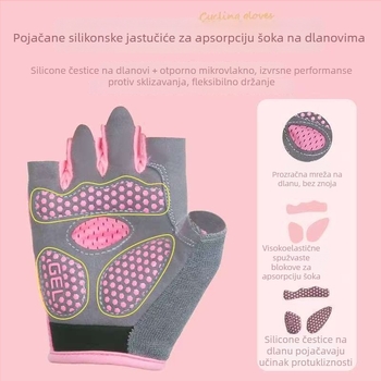 Dječje rukavice s pola prsta i mrežastim uzorkom leptira – protuklizne, poliester, unisex, za vožnju biciklom i rolanje, 4–12 godina