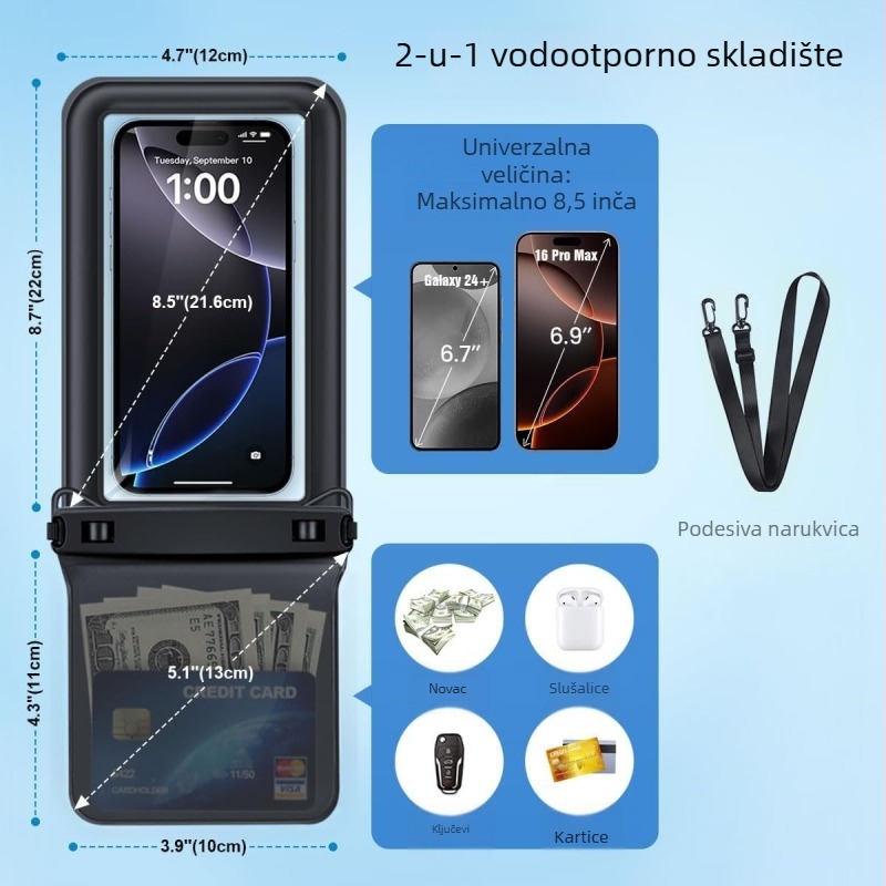 Sanhu Outdoor PVC vodootporna torbica za telefon s dvostrukim džepom – za ronjenje, plažu i ribolov