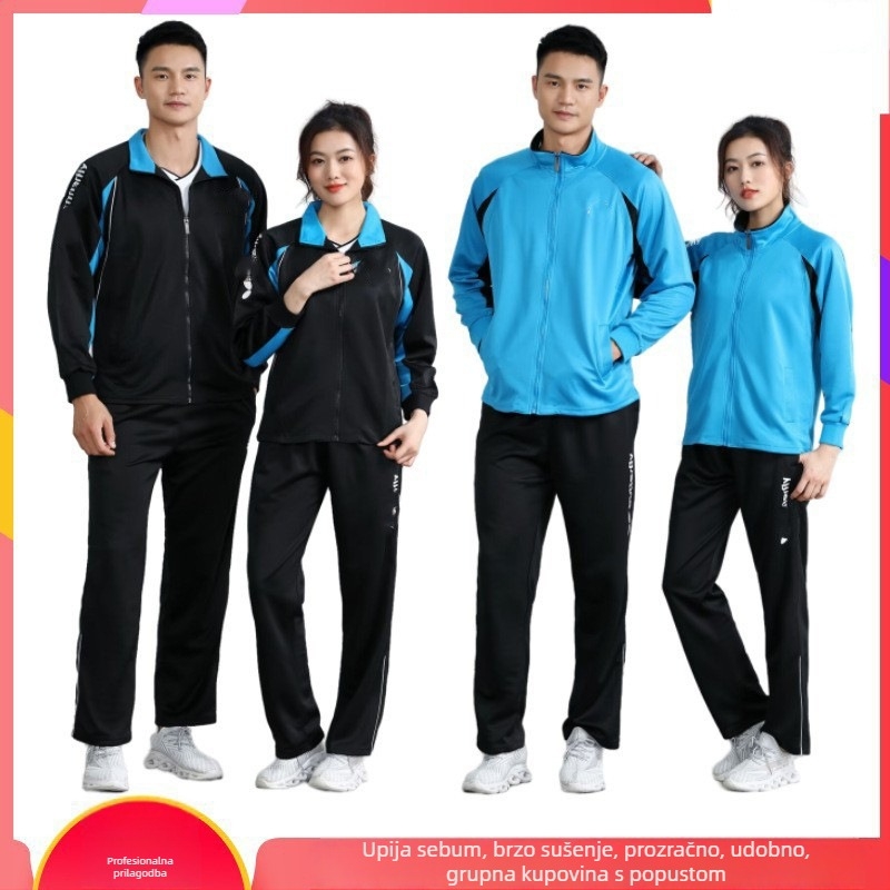 Unisex set za stolni tenis s dugačkim rukavima i sportskim kompleтом za jesen/zimu, materijal 100% poliester, podstava od poliester, pogodan za natjecanja i trening