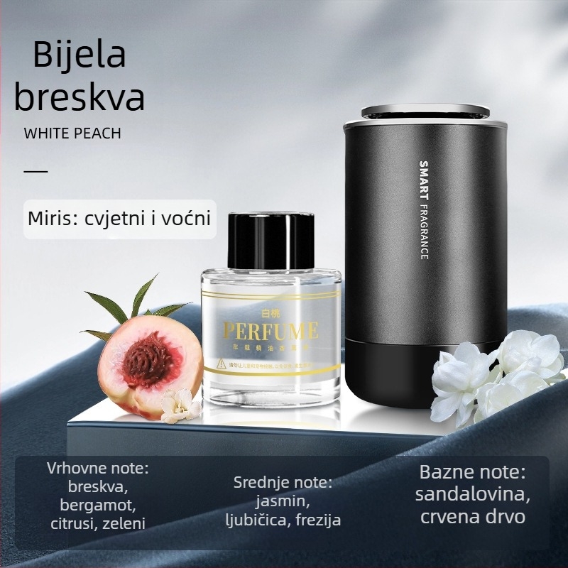 Auto difuzer za aromaterapiju s metalnom bazom, kapacitet 50–100 mL, trajanje isparavanja 61–90 dana, mirisi: gardenija i aromatična trava