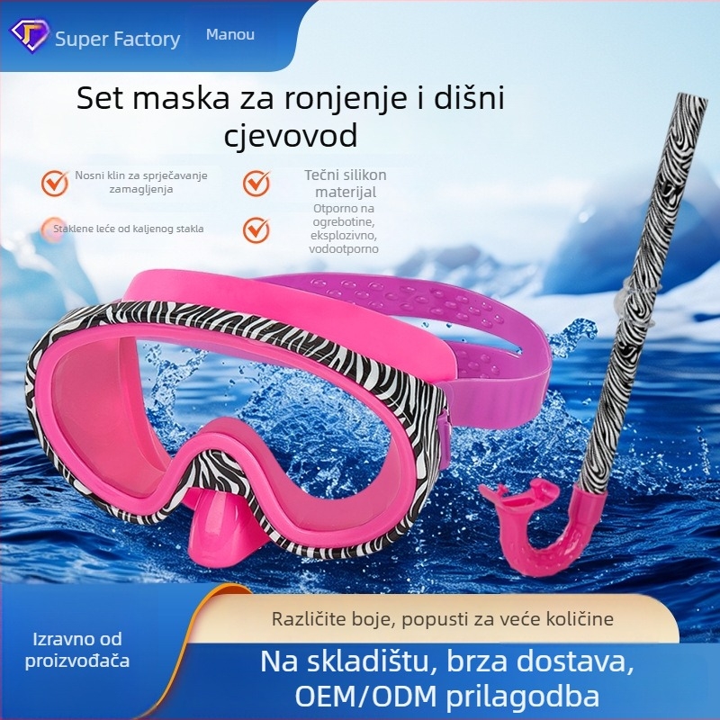 Set maske za ronjenje s antifog lećama, potpuno suhi snorkel, maska velikog okvira s integriranim nosnim zaštitnikom