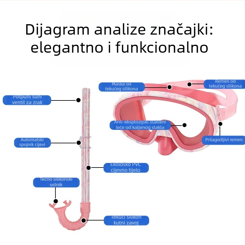 Set maske za ronjenje s antifog lećama, potpuno suhi snorkel, maska velikog okvira s integriranim nosnim zaštitnikom