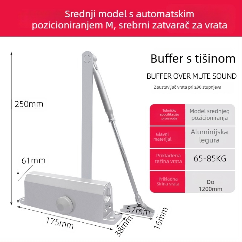 Automatski zatvarač vrata za kućnu upotrebu, hidraulični, aluminijska legura, moderni minimalistički stil