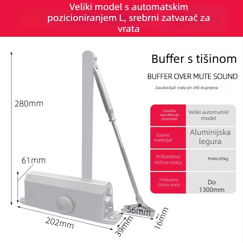 Automatski zatvarač vrata za kućnu upotrebu, hidraulični, aluminijska legura, moderni minimalistički stil