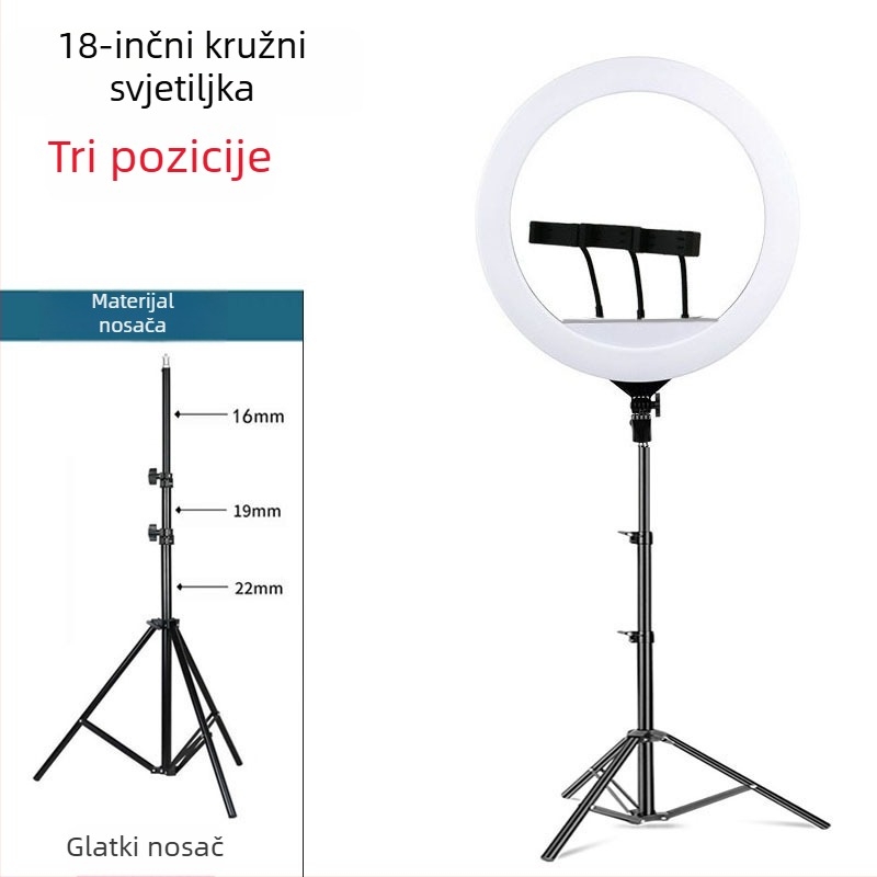 Podna kružna LED svjetiljka za live streaming sa držačem za telefon, LED 55–65W, 220V, prilagodljiva svjetlost