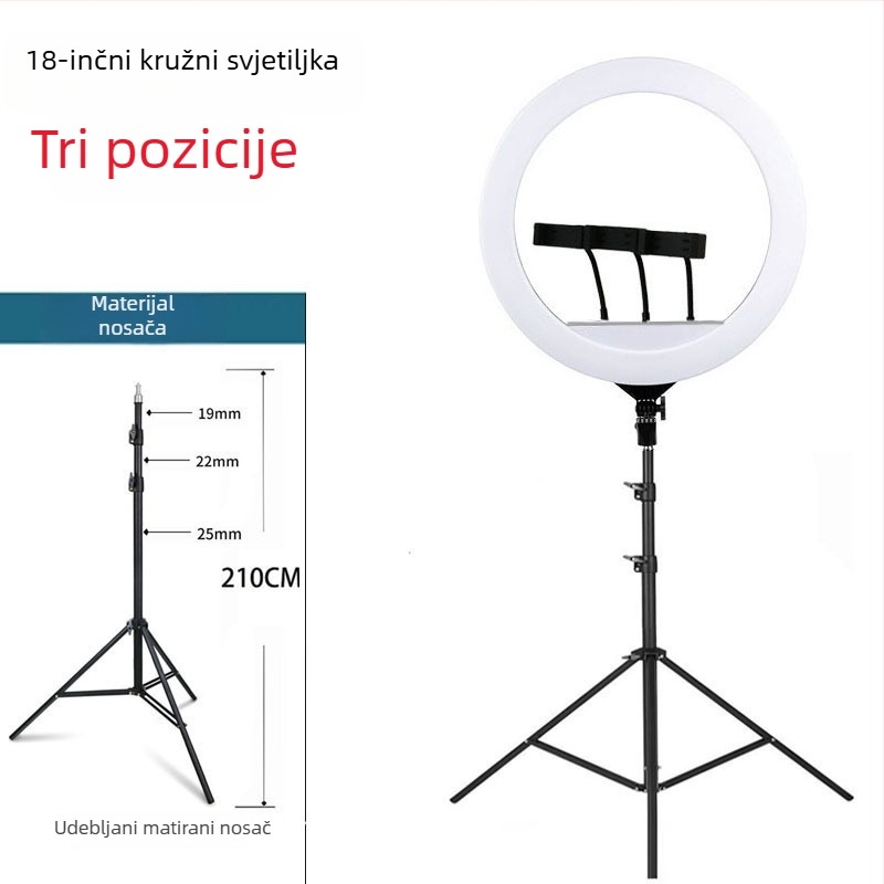 Podna kružna LED svjetiljka za live streaming sa držačem za telefon, LED 55–65W, 220V, prilagodljiva svjetlost