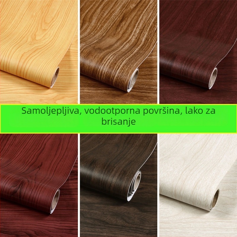 Tapeta s drvnim uzorkom, vodootporna zidna naljepnica za renoviranje namještaja, PVC, ravna zidna naljepnica, moderni minimalistički stil.