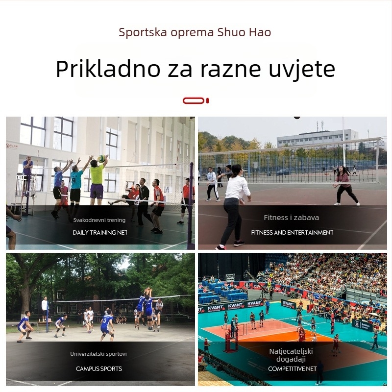 Volejbol mreža, polietilen, šiveno strojem, pogodna za zračni volejbal i nožni volejbal