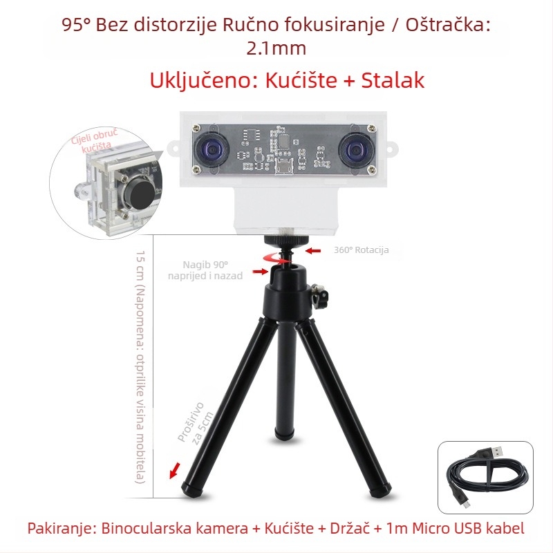 Stereo kamera modul, 1.0MP senzor, 3D rekonstrukcija lica, snimanje dubine, USB 2.0 bez upravljačkog programa, 30FPS