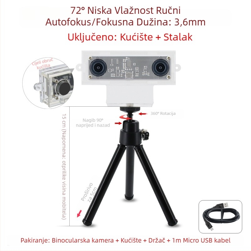 Stereo kamera modul, 1.0MP senzor, 3D rekonstrukcija lica, snimanje dubine, USB 2.0 bez upravljačkog programa, 30FPS