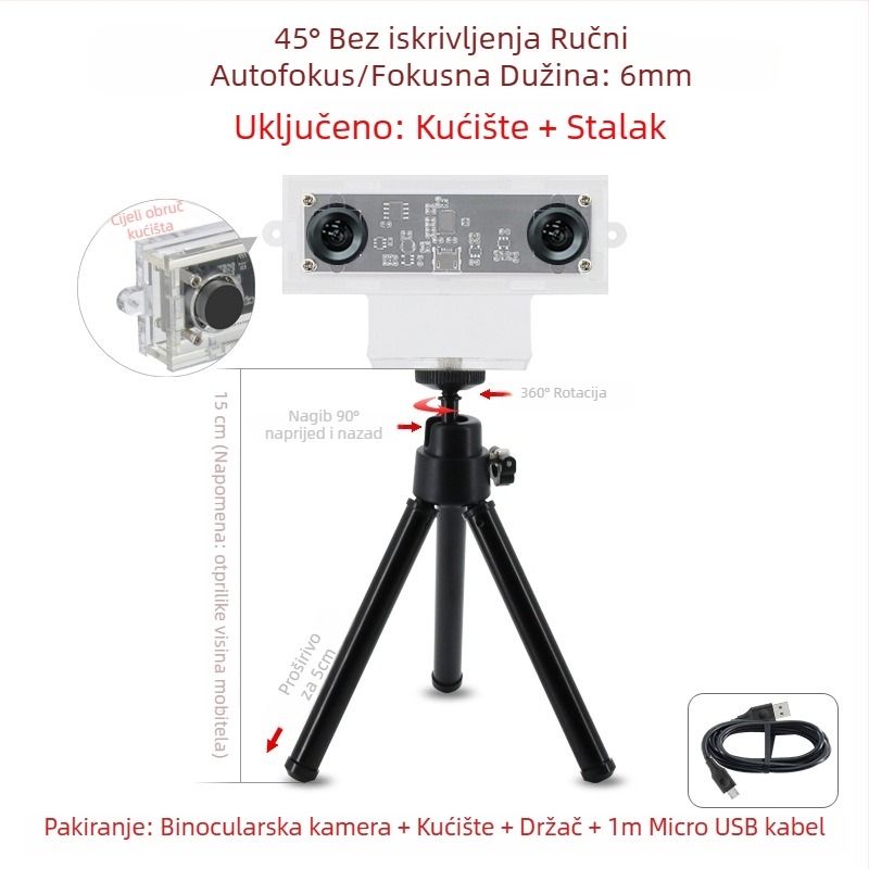 Stereo kamera modul, 1.0MP senzor, 3D rekonstrukcija lica, snimanje dubine, USB 2.0 bez upravljačkog programa, 30FPS