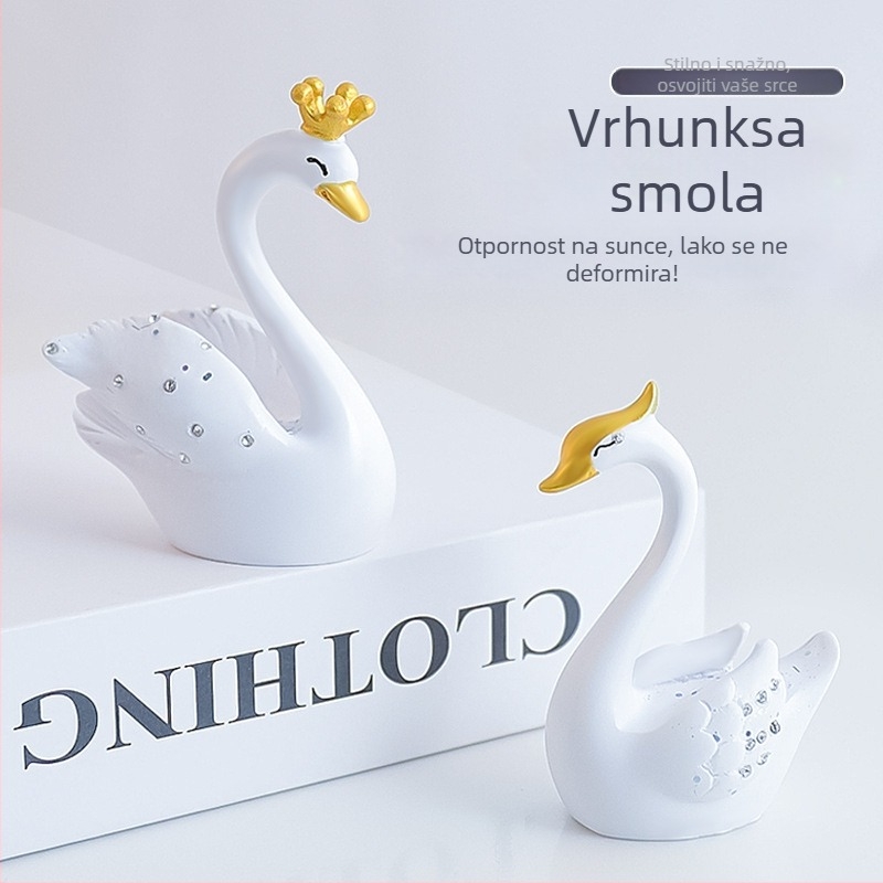 Set od dva ukrasa za unutrašnjost automobila u obliku labuda za središnju konzolu, smola, jednostavan stil, dekoracija