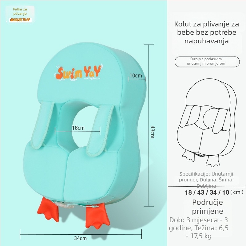 Dječji plivački prsten ispod pazuha, s motivom pingvina, za djecu od 6 mjeseci do 3 godine, kućna uporaba, bez napuhavanja