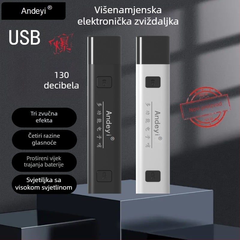Piskalica visoke glasnoće, punjiva i s LED svjetlom, za upravljanje prometom, trening kućnih ljubimaca i suca (ABS, 27.5×27.5×128 mm)