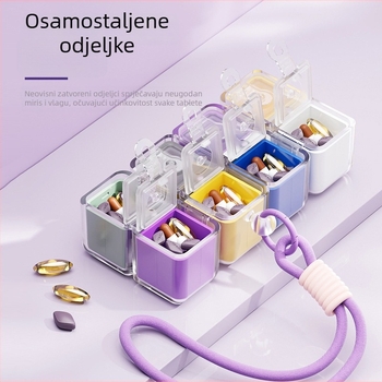 Magnetska kutija za tablete s 8 odjeljaka i trakom za nošenje, PC+PP, prehrambena kvaliteta, zatvarač — Model H010