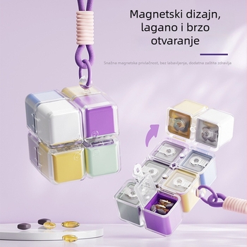 Magnetska kutija za tablete s 8 odjeljaka i trakom za nošenje, PC+PP, prehrambena kvaliteta, zatvarač — Model H010