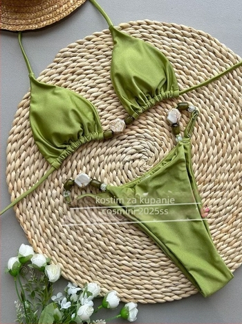 Bikini set s pletenim dugim cover-om za plažu, gornji dio s ojačalom bez podstave, poliester s podstavom, jednobojni dizajn, bez rukava