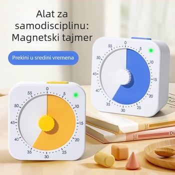 Vizualni magnetski tajmer za učenike – samodisciplina i upravljanje učenjem, kvarcni mehanizam, napajanje baterijom, kvadratni dizajn