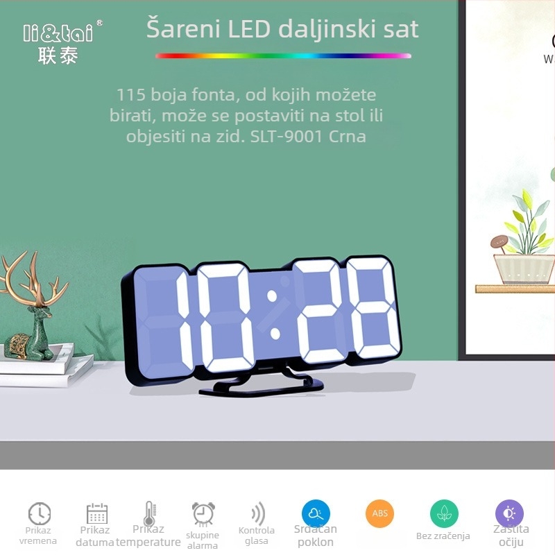 Budilica Li&Tai, LED brojčani prikaz, termometar, vječni kalendar, odbrojavanje, mjerenje vlage