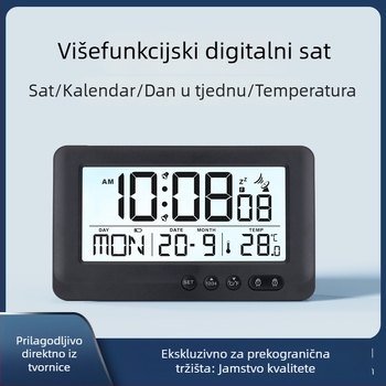 Radiokontrolirani LCD budilica s termometrom, vječni kalendar i alarmom