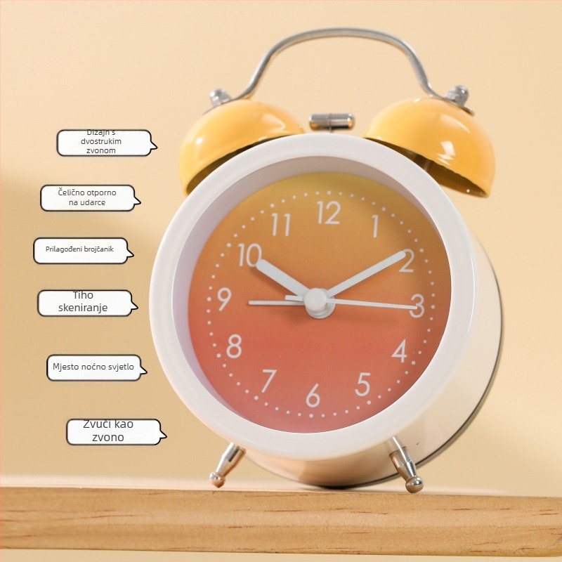 Mimidu stolni budilnik za učenike — analogni prikaz s brojevima, napajanje baterijom, glatko kretanje sekundne kazaljke, alarm i funkcija tišine