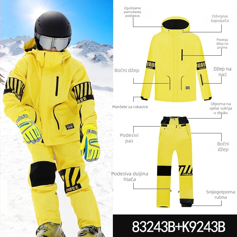 Phibee dječji unisex skijaški komplet, vodootporan 10000mm, otporan na vjetar, prozračan, podstava polar flisa, punilo merceriziranog pamuka velur