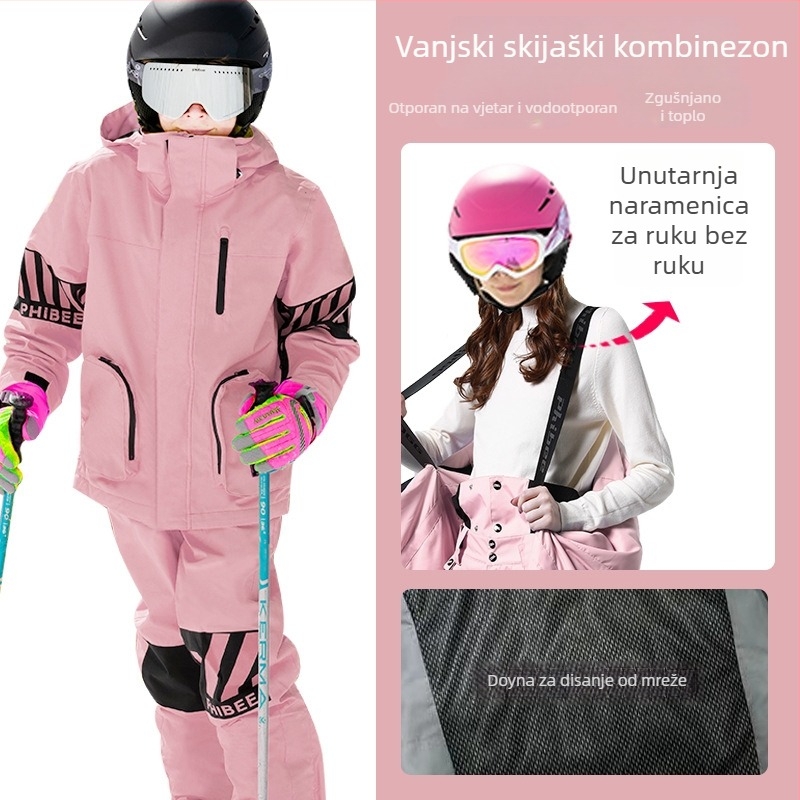 Phibee dječji unisex skijaški komplet, vodootporan 10000mm, otporan na vjetar, prozračan, podstava polar flisa, punilo merceriziranog pamuka velur