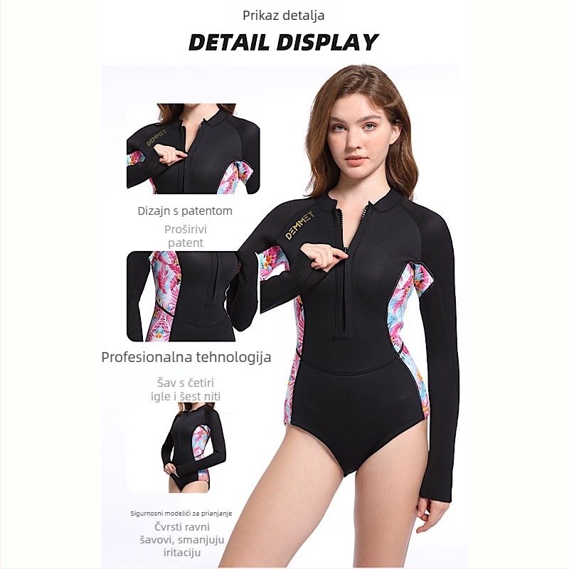 Ženski potapljački wetsuit 1.5–3 mm, jednodijelni, dugi rukavi, kamuflažni uzorak, topao, zaštita od sunca