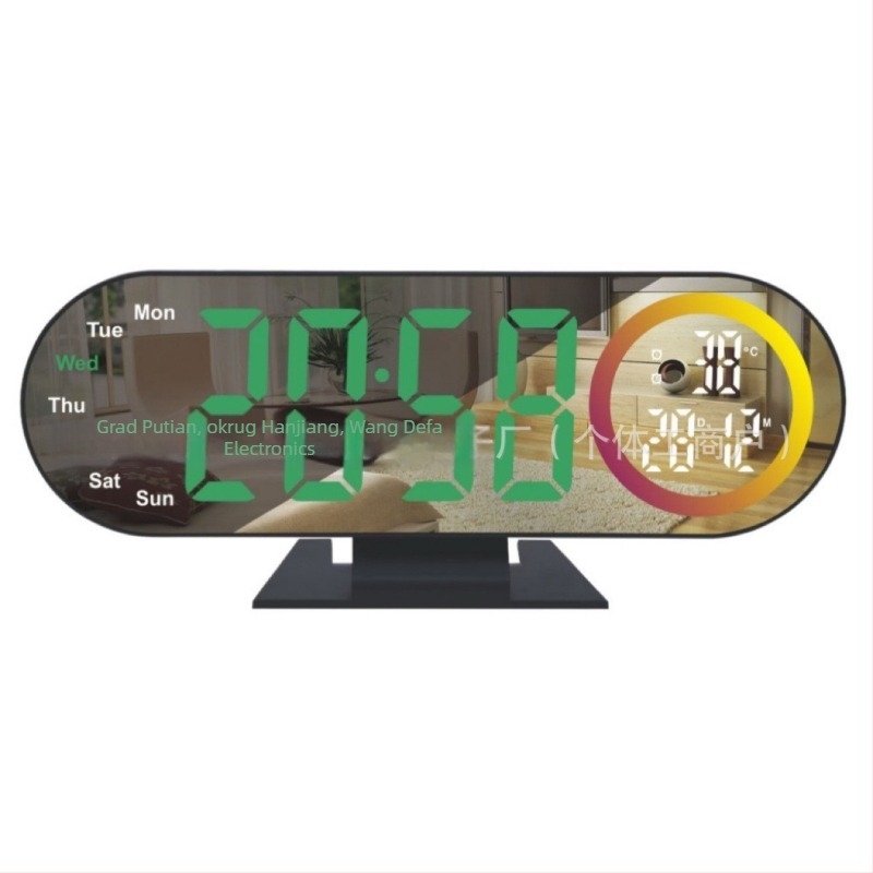 Alarmni sat Nothing s velikim digitalnim ogledalom, LED prikaz, termometar, 24-sati prikaz, dan u tjednu i mjesec