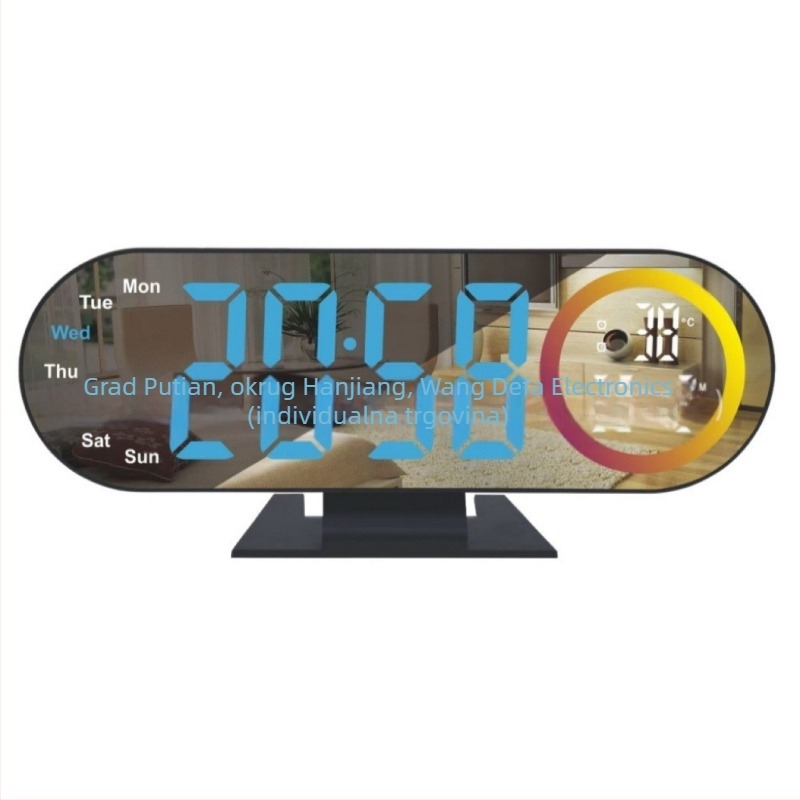 Alarmni sat Nothing s velikim digitalnim ogledalom, LED prikaz, termometar, 24-sati prikaz, dan u tjednu i mjesec
