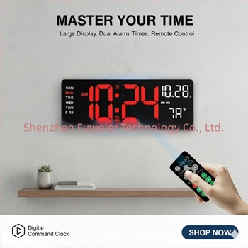 Zidni sat s LED prikazom, termometrom, vječnim kalendarom, alarmom i danom u tjednu; elektronički mehanizam, vanjsko napajanje