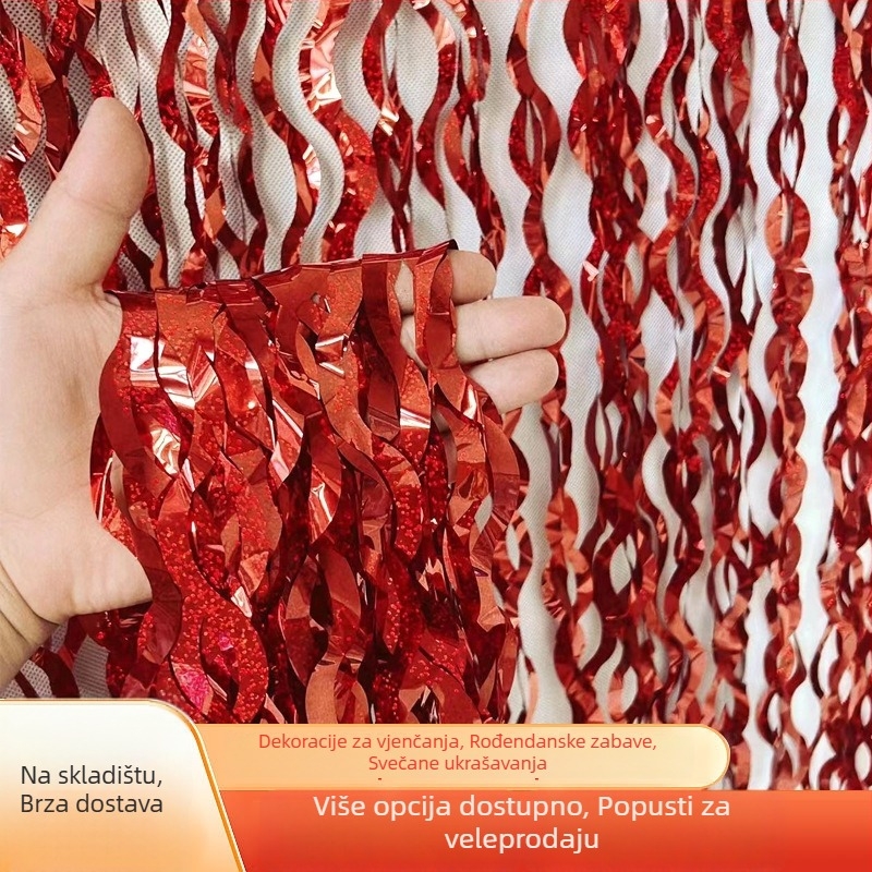 Laser zavjesa Rain Silk s resicama - pozadina za zabavu, veliki valoviti dizajn, plastični rekviziti za uređenje prostora (za zabave ili koncerte)