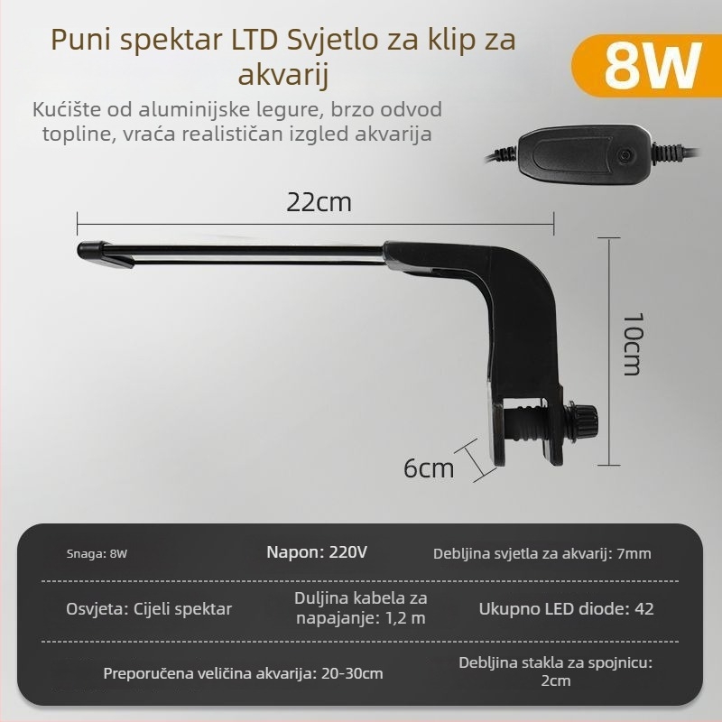 LED klip-on vodootporno svjetlo za akvarij – namijenjeno guppyju, svjetlo za rast algi