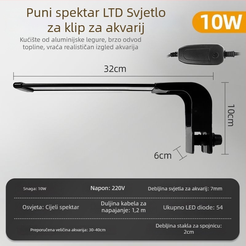 LED klip-on vodootporno svjetlo za akvarij – namijenjeno guppyju, svjetlo za rast algi